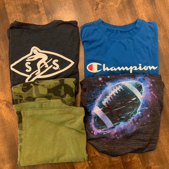 Boys T-Shirts Lot of 4 Sz 10-12 Champion Surf Camo Football - Picture 1 of 16